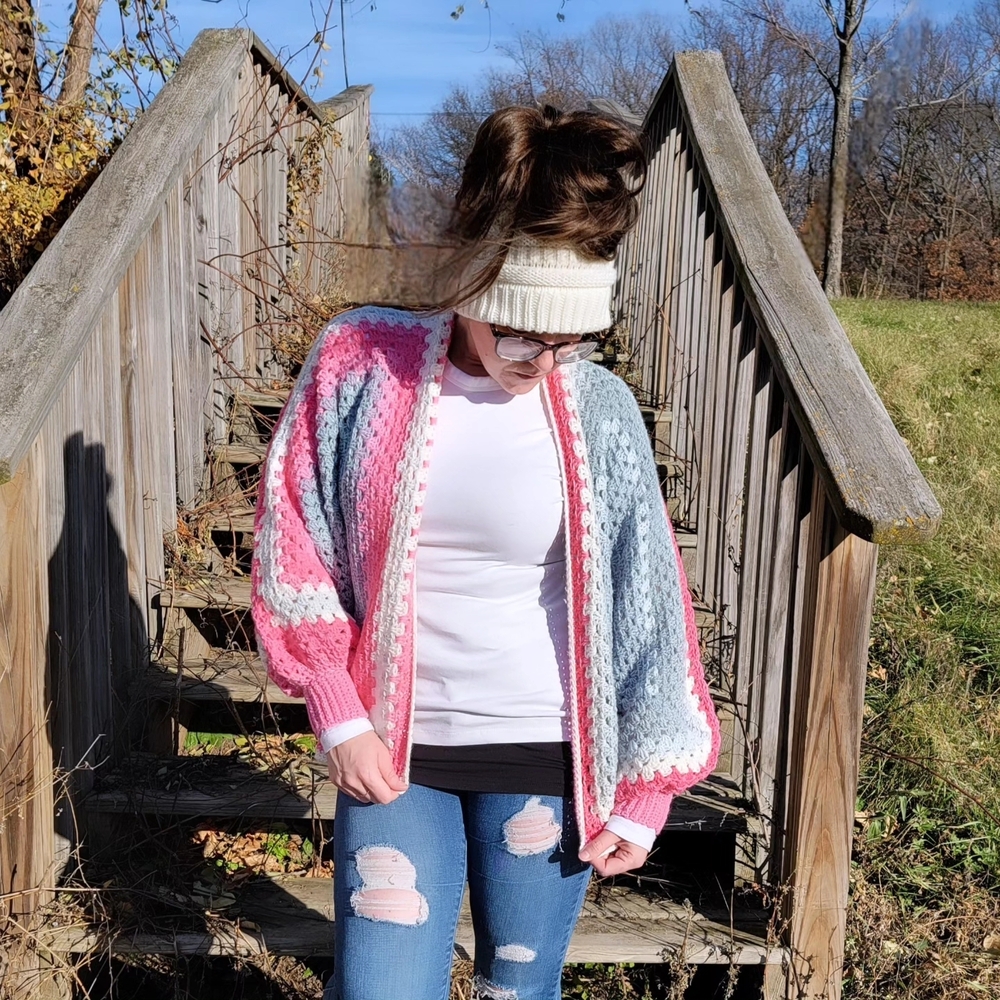 Handmade Crochet Granny Square Hexagon Cardigan - Teen - Unicorn